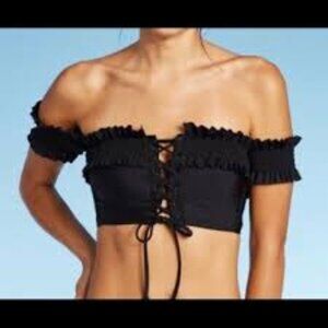 NWT Women’s Xhilaration Off The Shoulder Lace Up Black Bikini Top SZ M